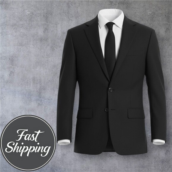 $450 CALVIN KLEIN Mens 40R Black Wool Blazer Sport Coat 2-Button Suit Jacket